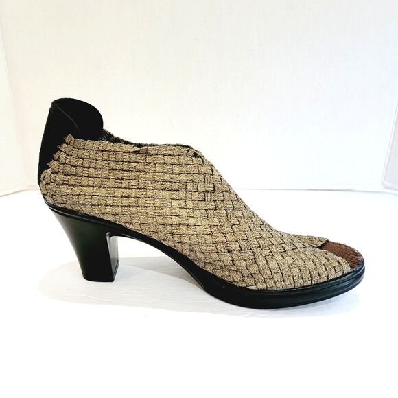 Bernie Mev Claire Peep Toe Booties Womens Size 39 8.5 Bronze Woven Pumps Sandals - Picture 6 of 10